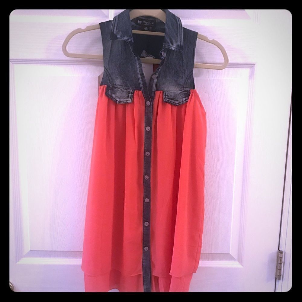 Papillon Vancouver LA  XS orange sheer denim top